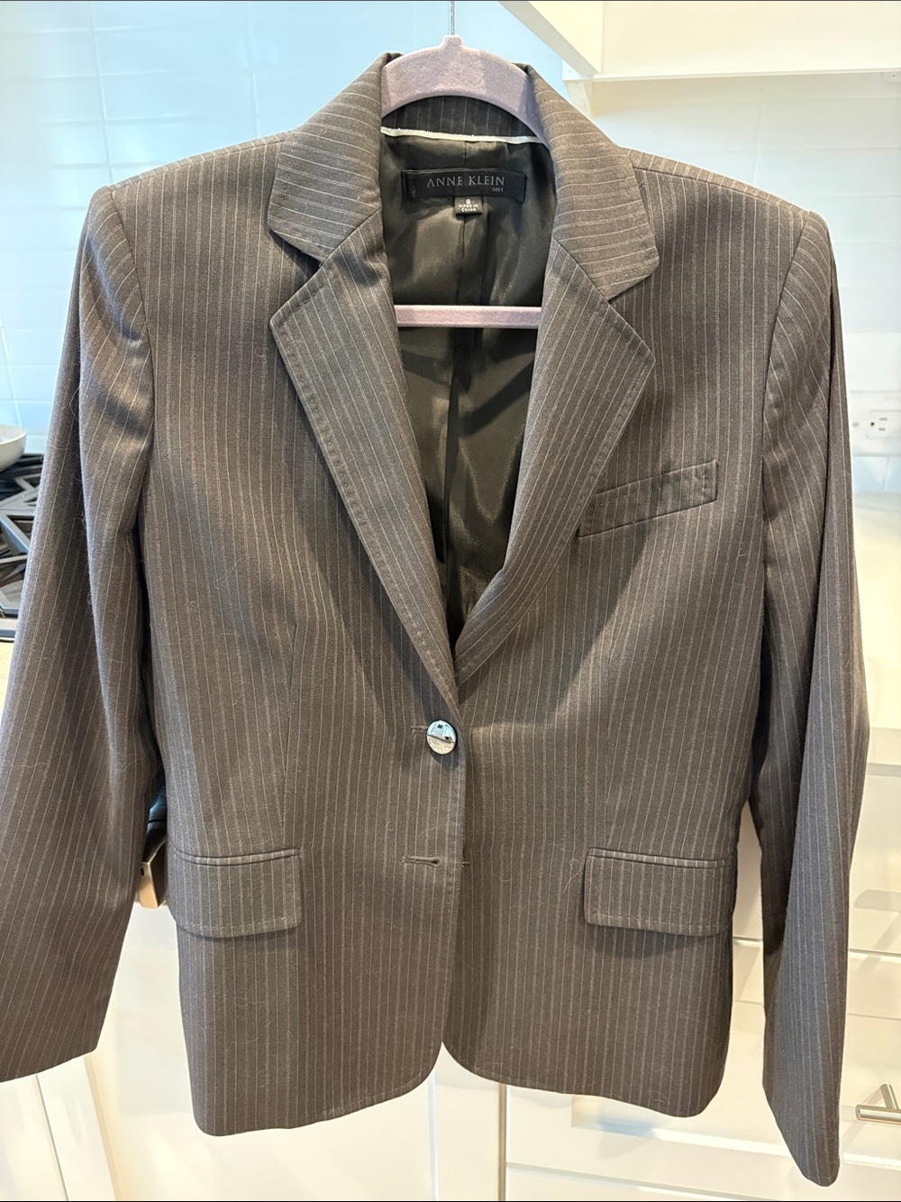 Anne Klein Brown Pinstripe Notch Lapel Blazer